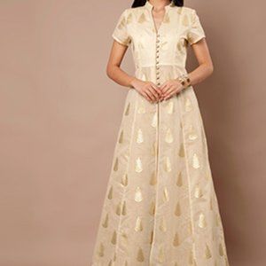 Ivory Botanical Foil Chanderi Maxi Jacket